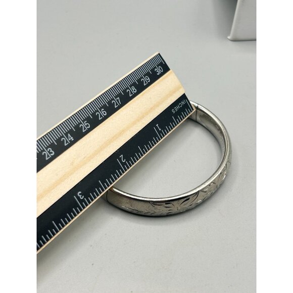 Vintage Crafmere Bracelet Sterling Silver Etched Hinged Bangle Minimalist Design - Picture 9 of 10